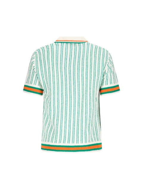 BOUCLÉ POLO SHIRT IN GREEN STRIPED COTTON GREEN