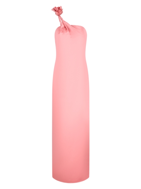 ONE SHOULDER ROSE APPLIQUÉ SILK MIDI DRESS