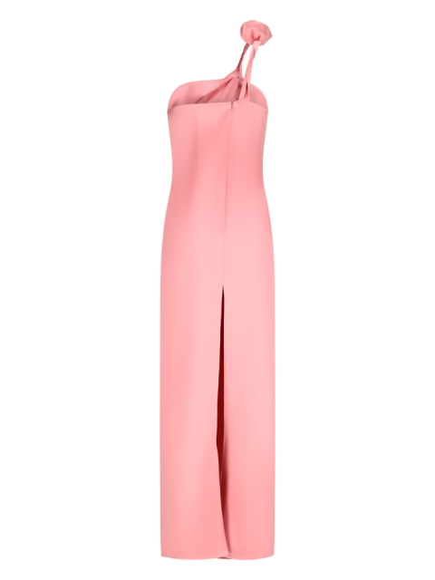 ONE SHOULDER ROSE APPLIQUÉ SILK MIDI DRESS