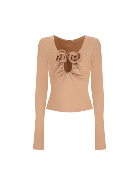 LONG SLEEVE FLORAL APPLIQUÉ JERSEY TOP