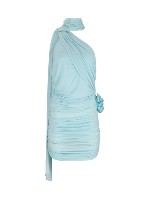 WRAP NECK MINI DRESS IN BLUE