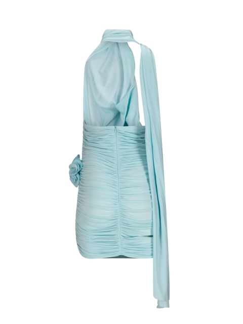 WRAP NECK MINI DRESS IN BLUE