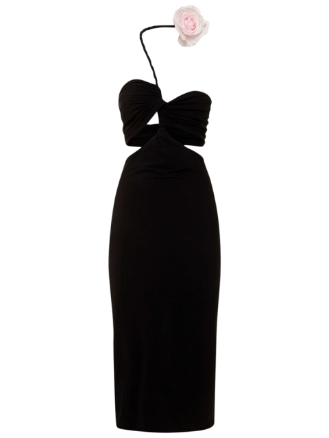 CUTOUT WIRE NECKLINE MIDI DRESS