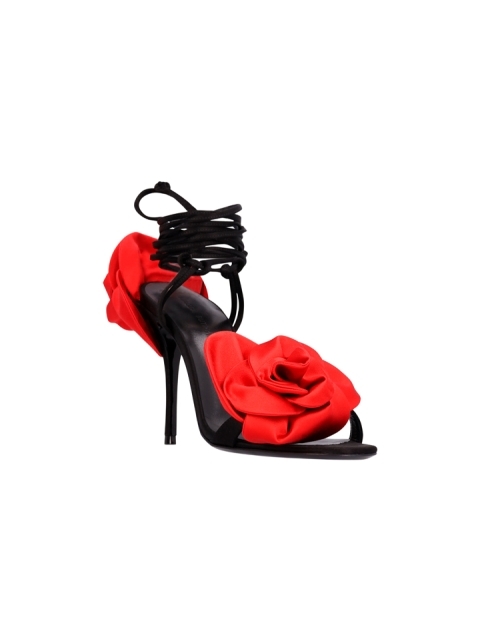 DOUBLE RED FLOWER HEEL SANDALS