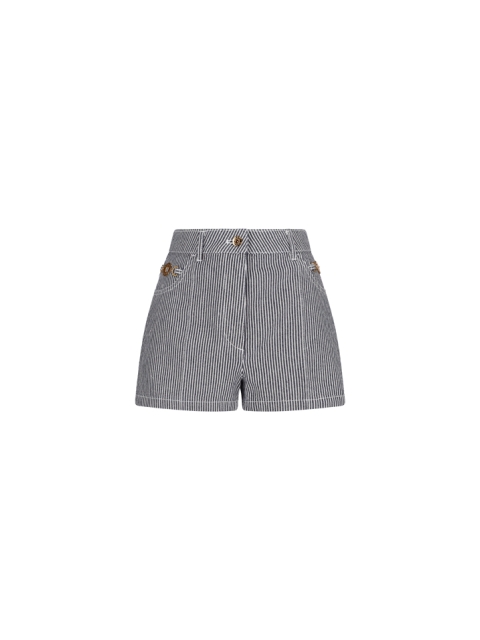STRIPED DENIM MINI SHORTS