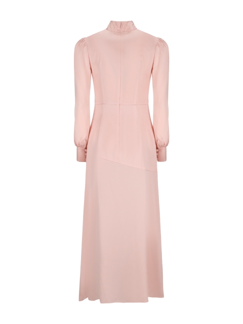 SILK SATIN HIGH NECK DRESS WITH RUFFLE