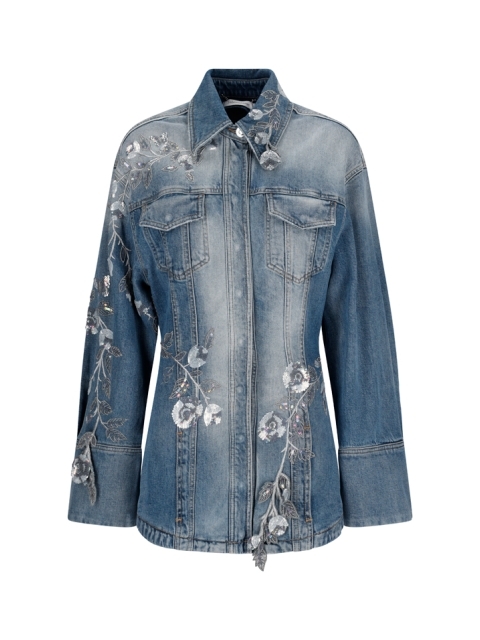 WOMEN'S DENIM / FLOWERS JACKET IN BLUE COLOR