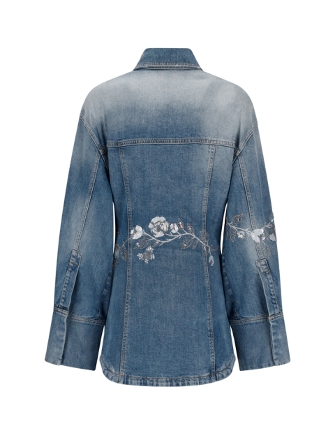 WOMEN'S DENIM / FLOWERS JACKET IN BLUE COLOR