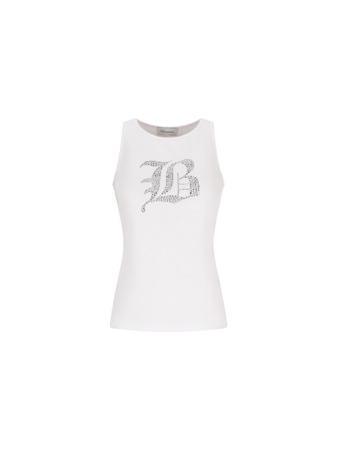 RIBBED TANK TOP WITH B GOTHIC RHINESTONE EMBROIDERY