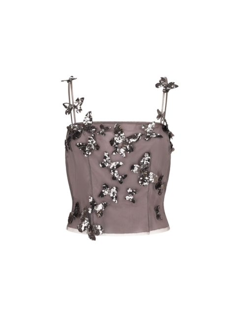 TOP A RETE CON PAILLETTES E FARFALLE