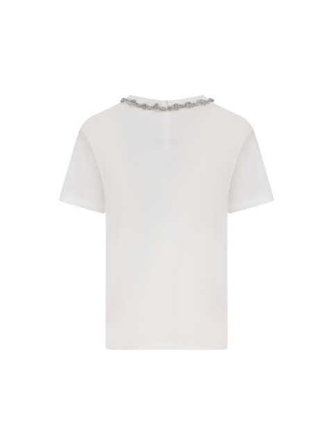 T-SHIRT CON COLLO RICAMATO CON STRASS