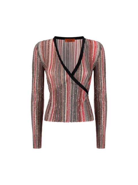 SWEATER WITH V-NECK VERTICAL STRIPES AND SEQUINS