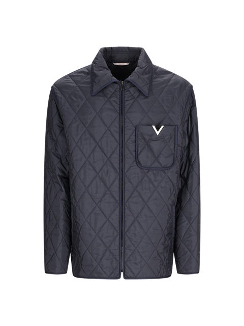 QUILTED NYLON SHIRT JACKET WITH METALLIC V DETAIL