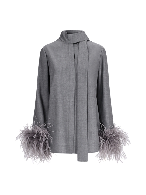 WOOL SHIRT WITH FEATHERS