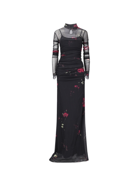 LONG TULLE DRESS WITH ROSE PRINT