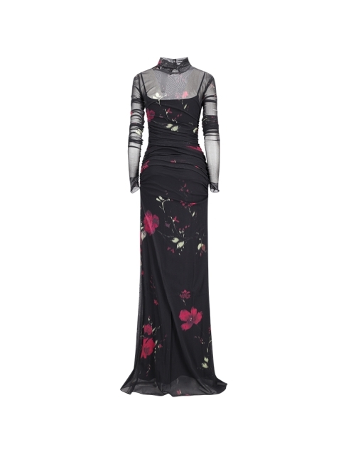 LONG TULLE DRESS WITH ROSE PRINT