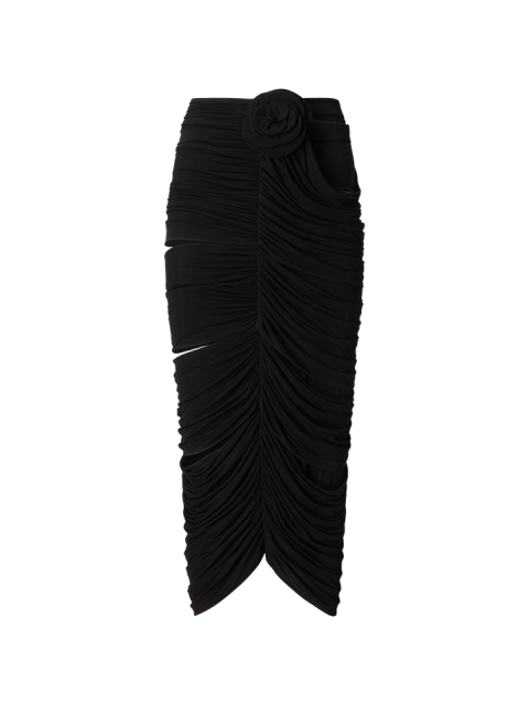 RUCHED ROSE APPLIQUÉ MIDI SKIRT 
