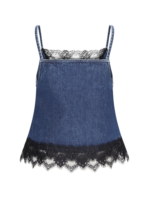 1920s DENIM SLIP TOP WITH LACE TRIM