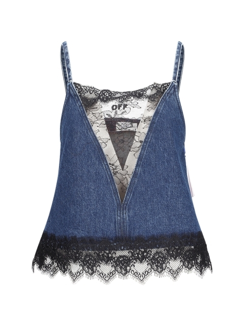 1920s DENIM SLIP TOP WITH LACE TRIM