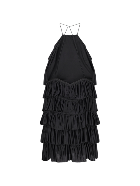 LUSTROUS JERSEY RUFFLED COCKTAIL DRESS