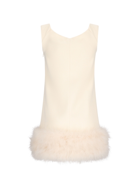 SABLE VISCOSE CREPE DRESS WITH FEATHERS