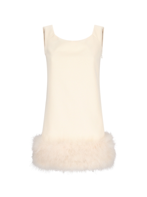 SABLE VISCOSE CREPE DRESS WITH FEATHERS