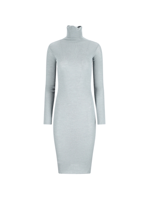 RIBBED HIGH-NECK MIDI DRESS