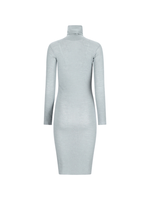 RIBBED HIGH-NECK MIDI DRESS