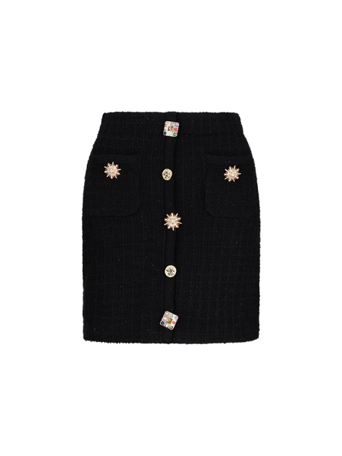 BLACK JEWEL BUTTON KNIT MINI SKIRT