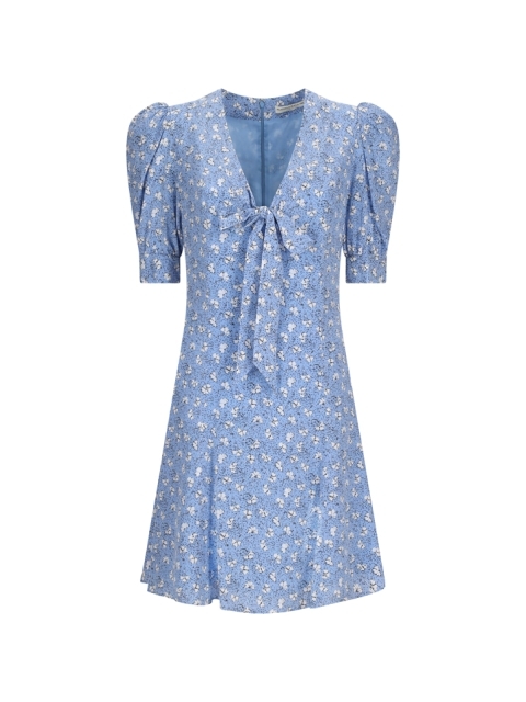 CLOVER PRINT SILK MINI DRESS WITH BOW