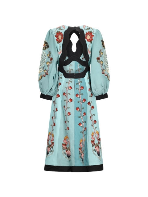 FLOWING BEAUTY EMBROIDERED LONG SLEEVE MIDI DRESS