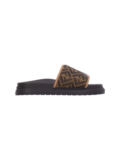 PANTOFOLE DIAGONALI FENDI IN TELA E PELLE RICAMATA