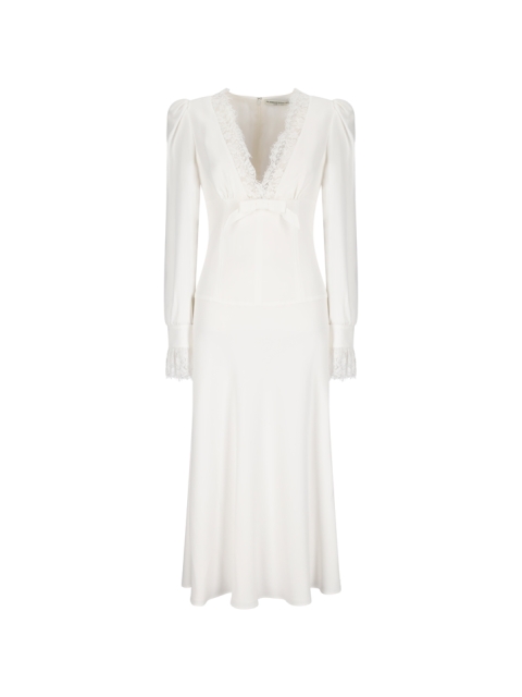 ENVERS SATIN V-NECK DRESS WITH LACE TRIM