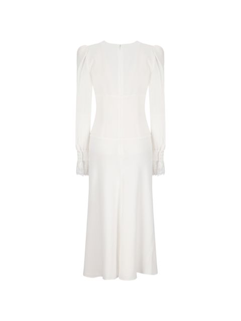ENVERS SATIN V-NECK DRESS WITH LACE TRIM