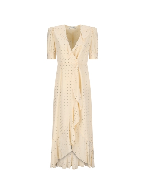 POLKA DOT PRINT SILK WRAP DRESS WITH BELT