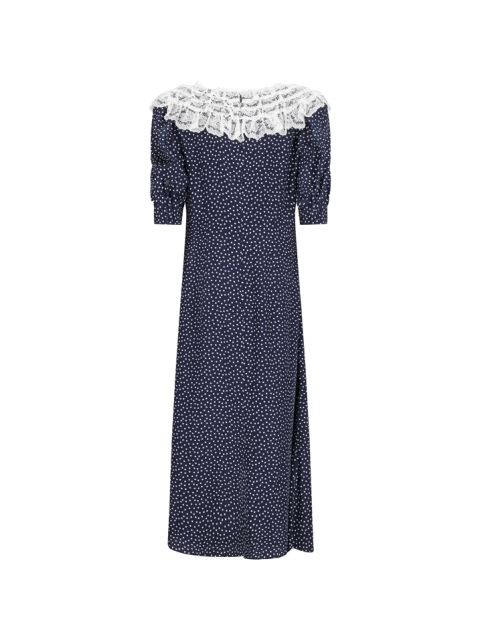 POLKA DOT PRINT SILK DRESS WITH LACE DETAIL