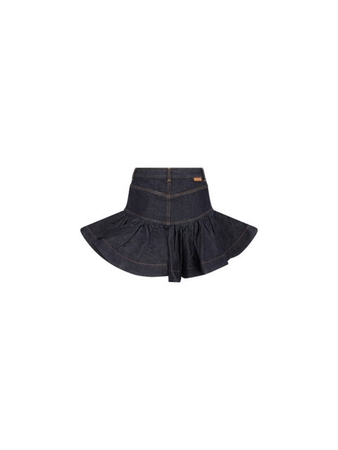 CRUSH DENIM FRILL MINI SKIRT