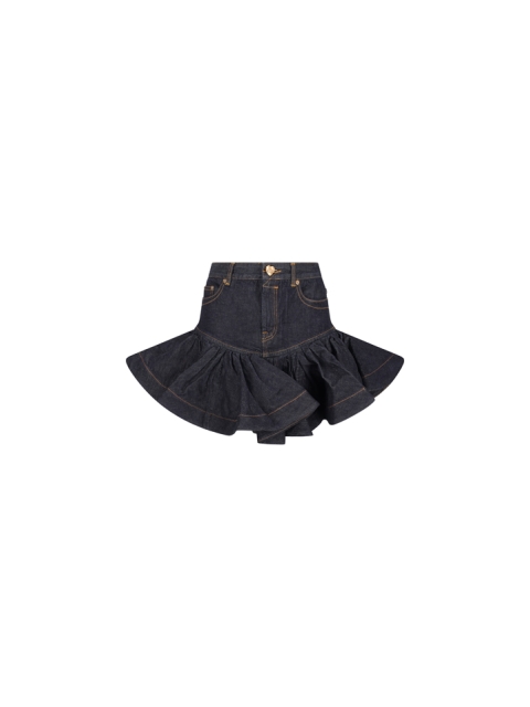 CRUSH DENIM FRILL MINI SKIRT